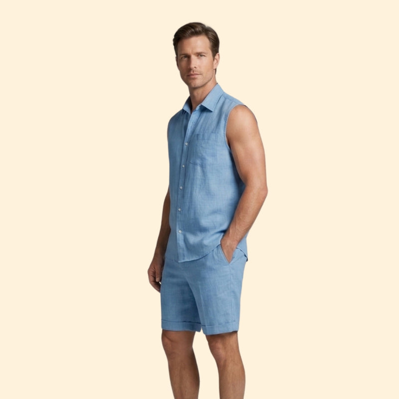 Men’s Sleeveless Shirt and Drawstring Shorts Set