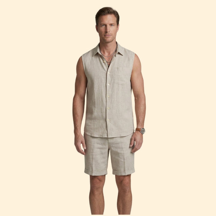 Men’s Sleeveless Shirt and Drawstring Shorts Set