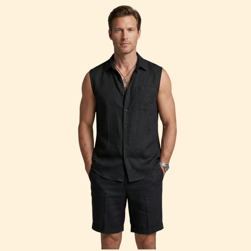 Men’s Sleeveless Shirt and Drawstring Shorts Set