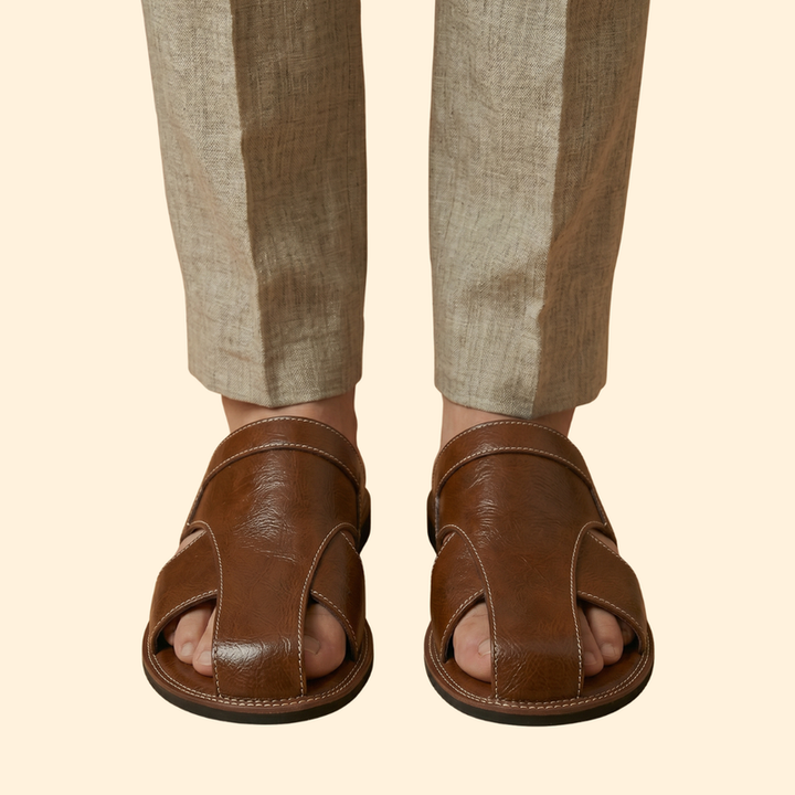 Men's Slide Sandals with Topstitching