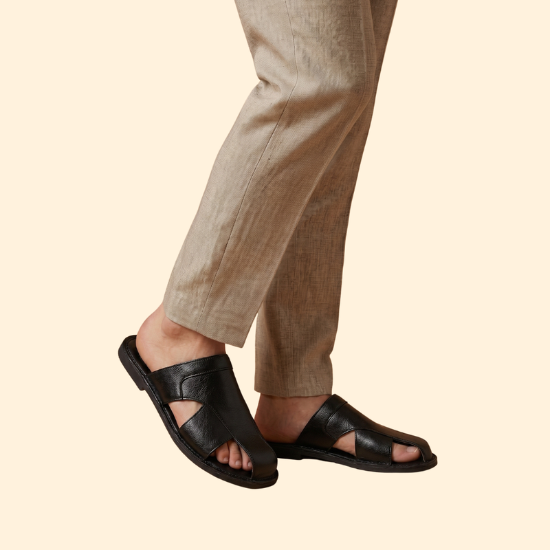 Men's Slide Sandals with Topstitching
