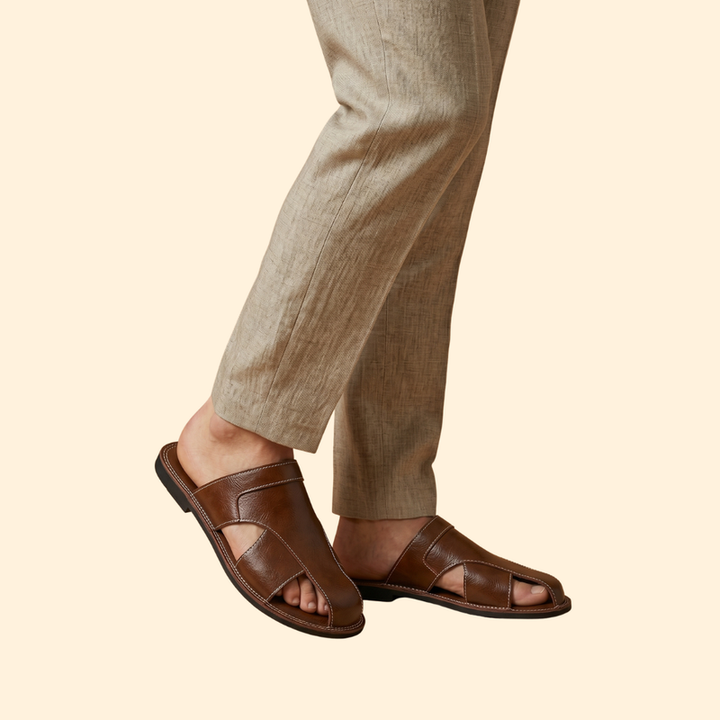 Men's Slide Sandals with Topstitching