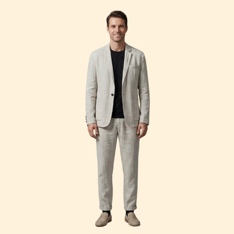 Men’s Slim Fit Suit Set with Button Detailing