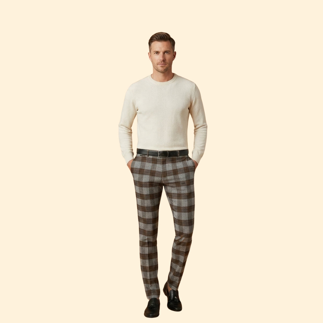 Men’s Slim Fit Trousers with Checkered Pattern