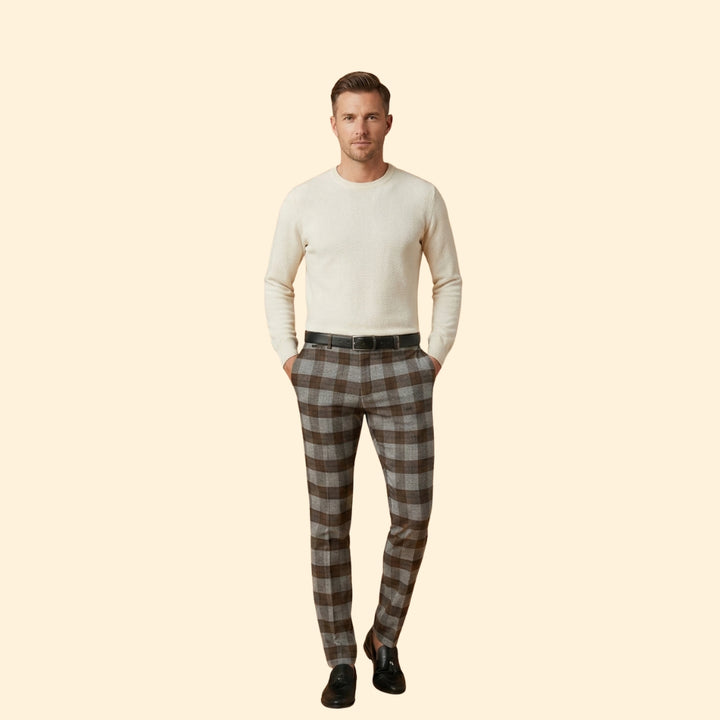 Men’s Slim Fit Trousers with Checkered Pattern