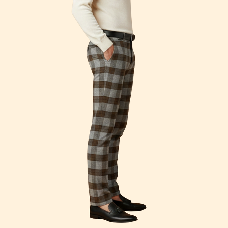 Men’s Slim Fit Trousers with Checkered Pattern