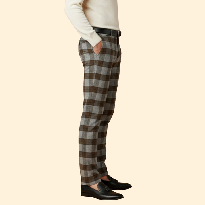 Men’s Slim Fit Trousers with Checkered Pattern