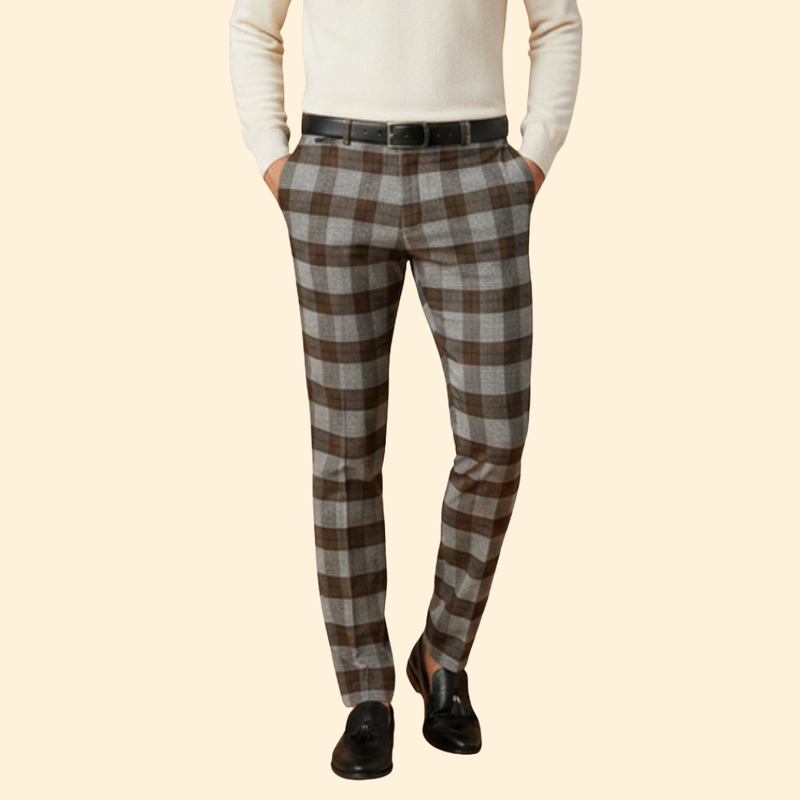 Men’s Slim Fit Trousers with Checkered Pattern