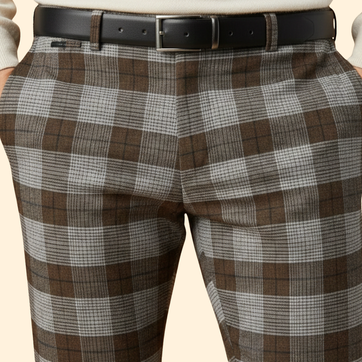 Men’s Slim Fit Trousers with Checkered Pattern