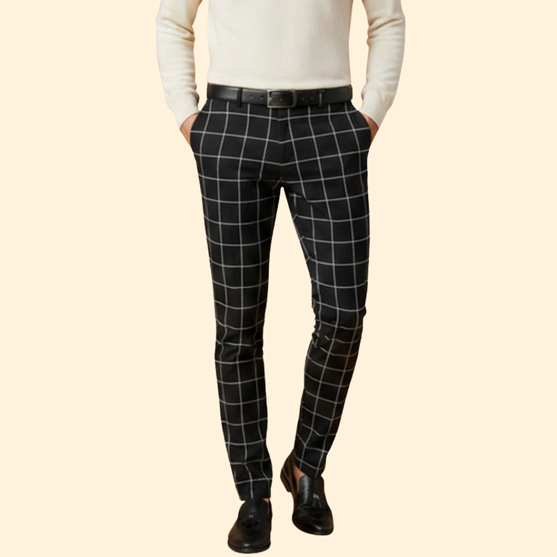 Men’s Slim Fit Trousers with Checkered Pattern