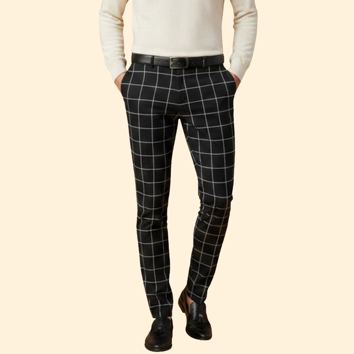 Men’s Slim Fit Trousers with Checkered Pattern