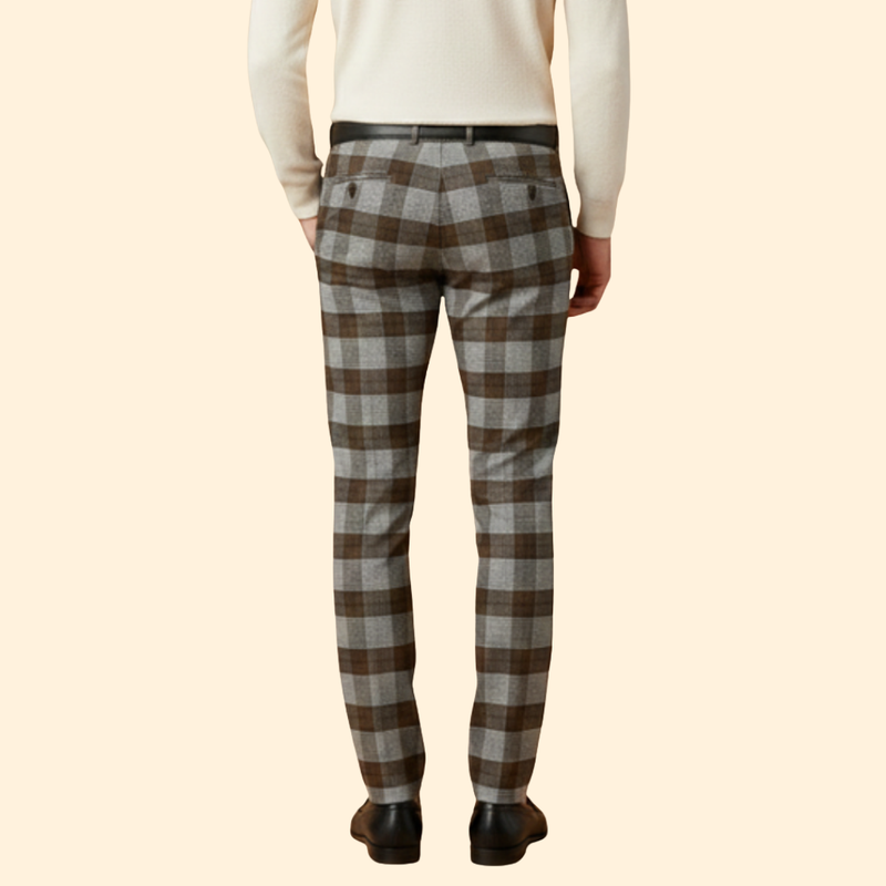 Men’s Slim Fit Trousers with Checkered Pattern