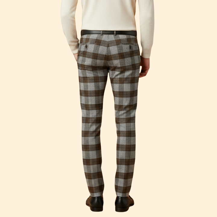 Men’s Slim Fit Trousers with Checkered Pattern