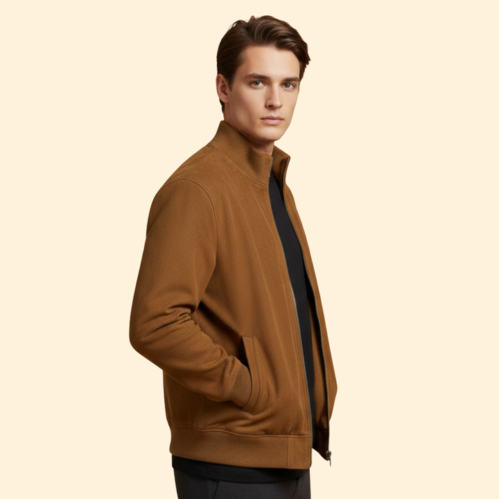 Men’s Bomber Jacket with Knit Collar Design
