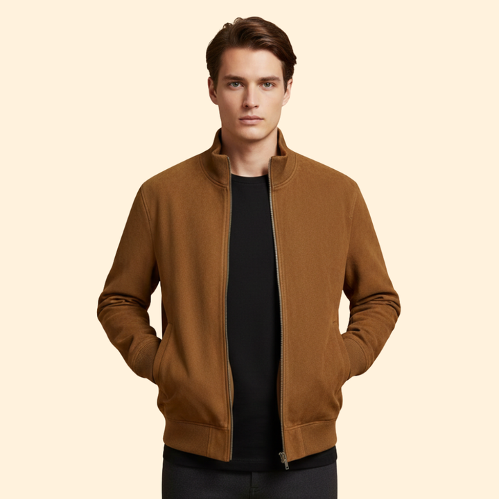 Men’s Bomber Jacket with Knit Collar Design