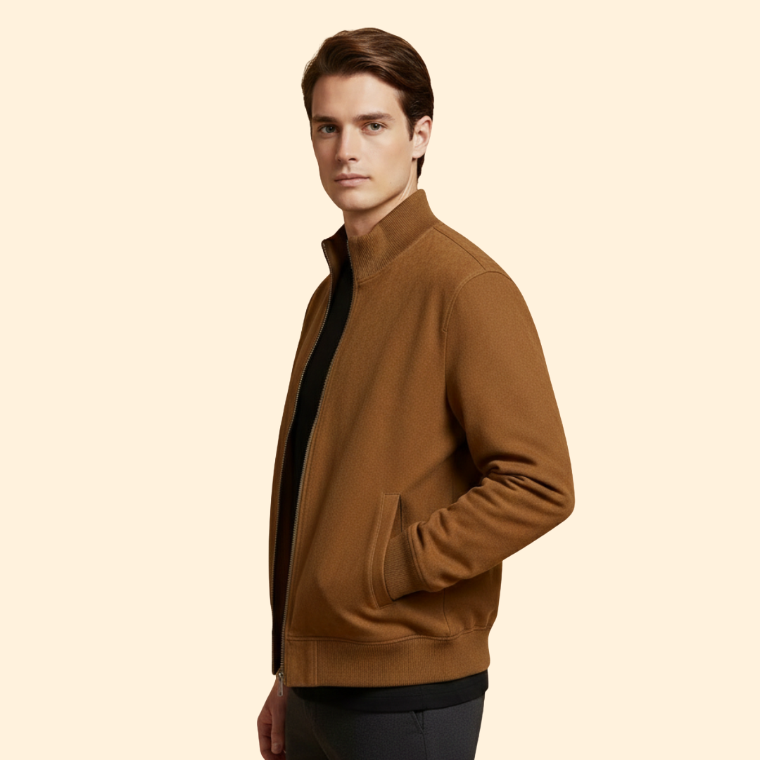 Men’s Bomber Jacket with Knit Collar Design