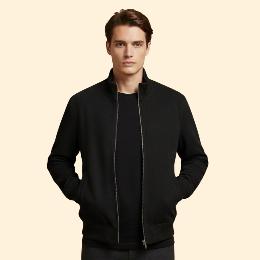 Men’s Bomber Jacket with Knit Collar Design