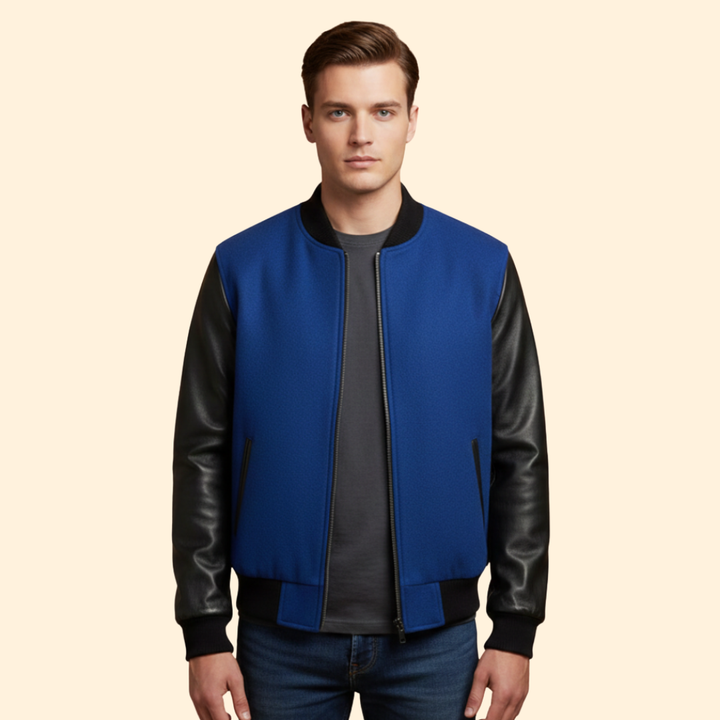 Men’s Sporty Bomber Jacket with Contrast Sleeves