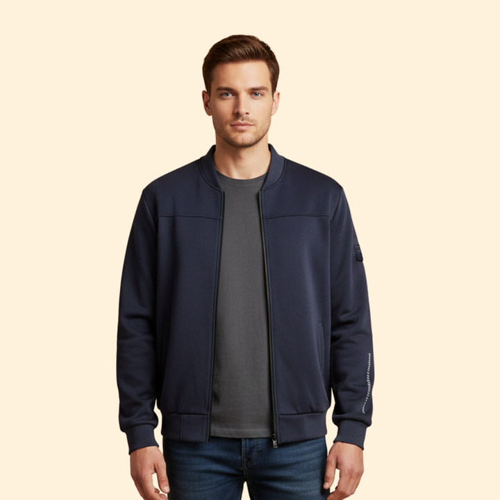 Men’s Sporty Bomber Jacket with Ribbed Trim Design
