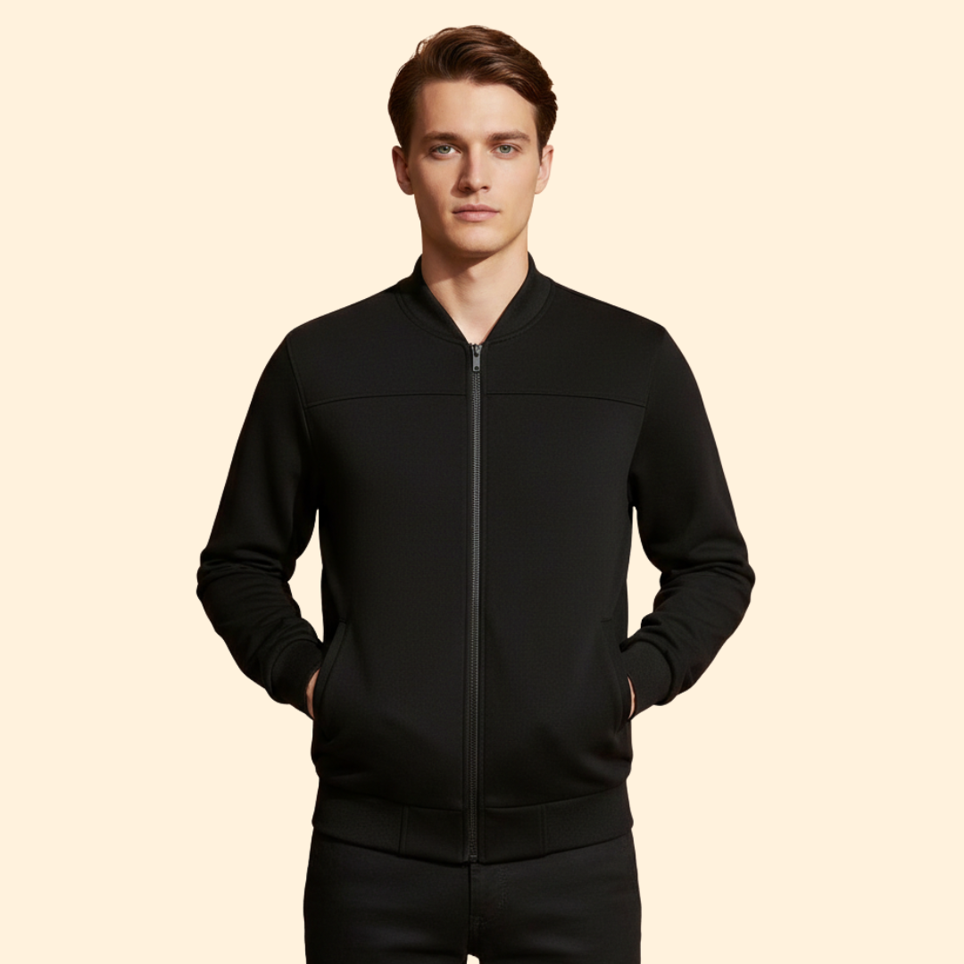 Men’s Sporty Bomber Jacket with Ribbed Trim Design
