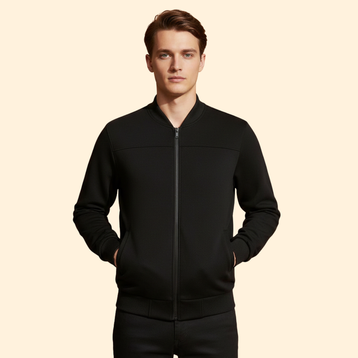 Men’s Sporty Bomber Jacket with Ribbed Trim Design