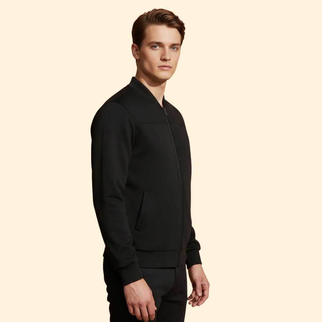 Men’s Sporty Bomber Jacket with Ribbed Trim Design