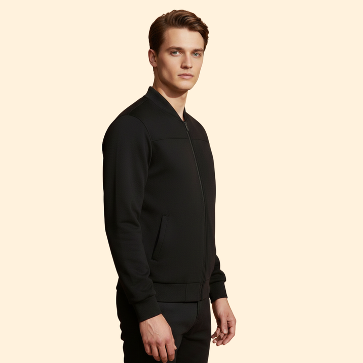 Men’s Sporty Bomber Jacket with Ribbed Trim Design