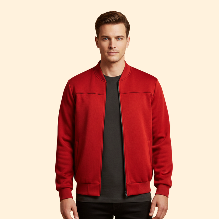 Men’s Sporty Bomber Jacket with Ribbed Trim Design