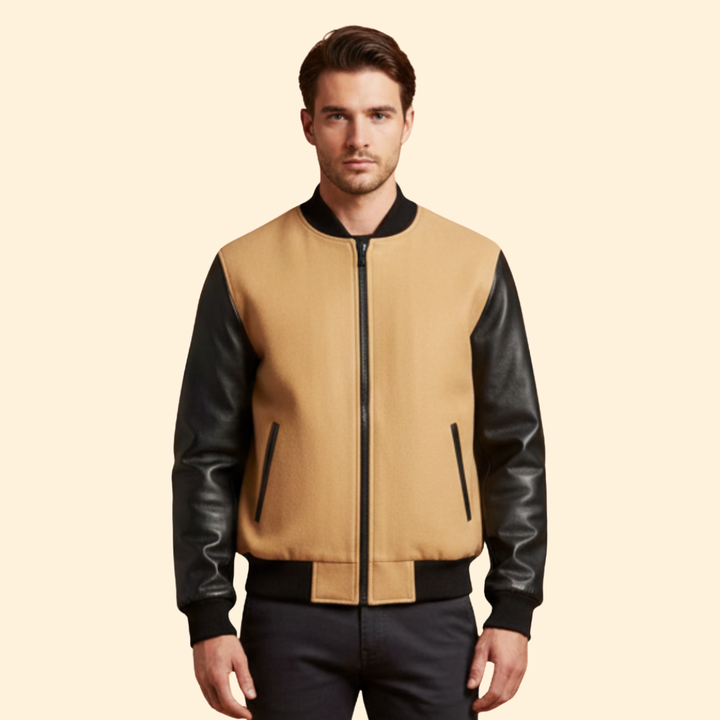 Men’s Sporty Bomber Jacket with Contrast Sleeves