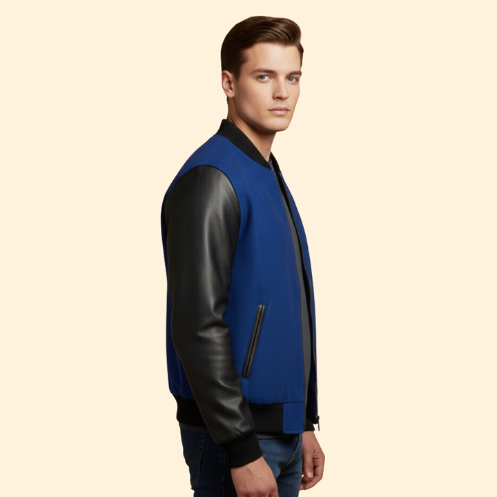 Men’s Sporty Bomber Jacket with Contrast Sleeves