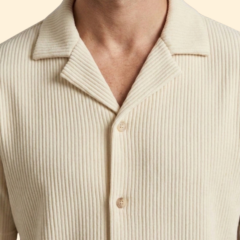 Men’s Striped Shirt and Shorts Set with Buttons