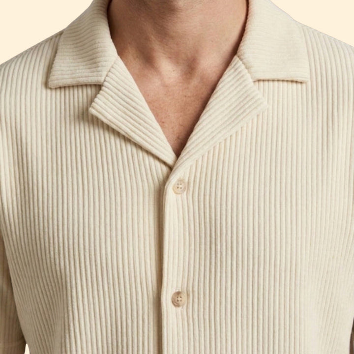 Men’s Striped Shirt and Shorts Set with Buttons