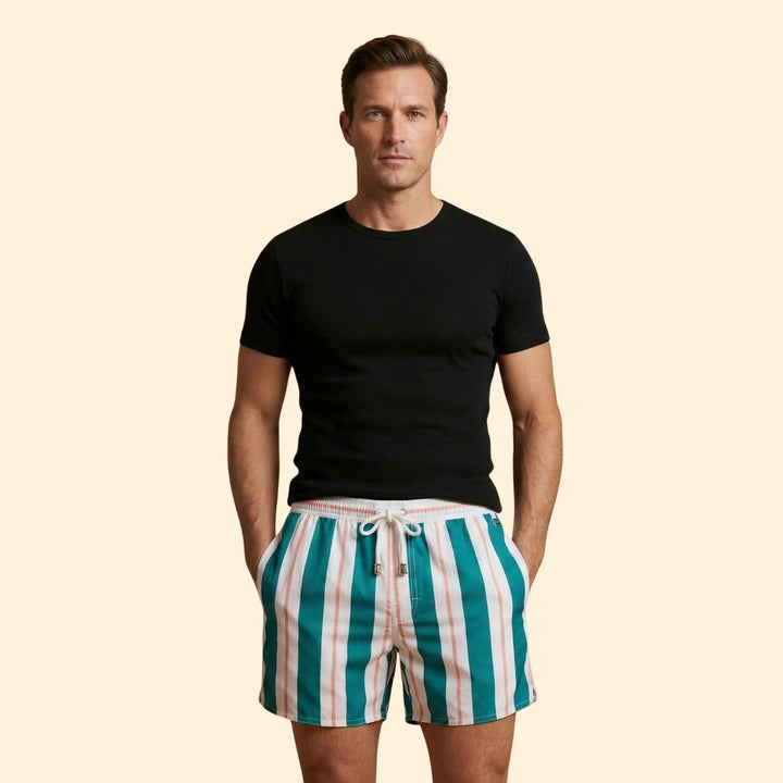 Men’s Striped Swim Shorts with Drawstring