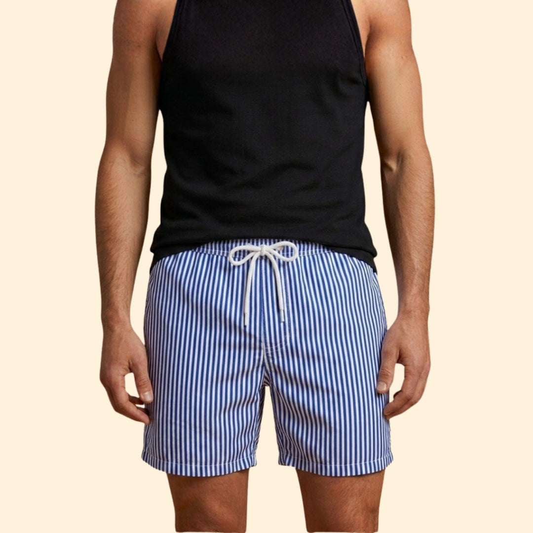 Men’s Striped Swim Shorts with Drawstring