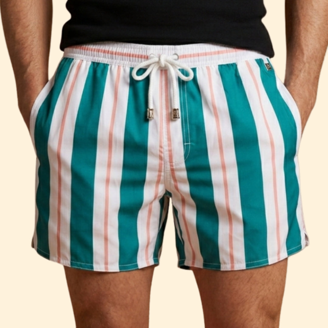 Men’s Striped Swim Shorts with Drawstring