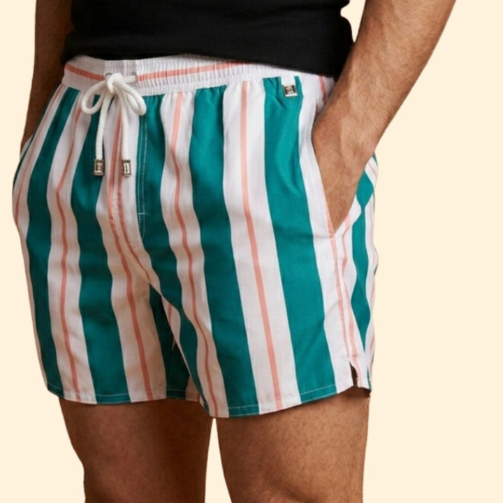 Men’s Striped Swim Shorts with Drawstring