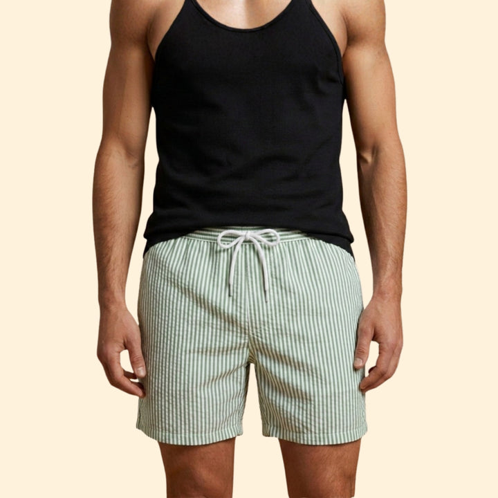 Men’s Striped Swim Shorts with Drawstring
