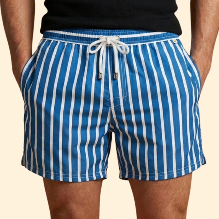 Men’s Striped Swim Shorts with Drawstring