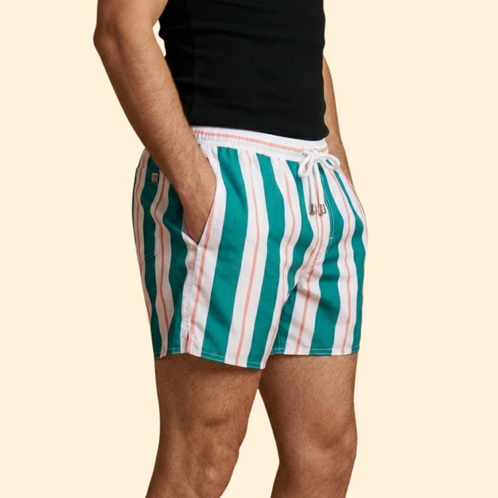 Men’s Striped Swim Shorts with Drawstring