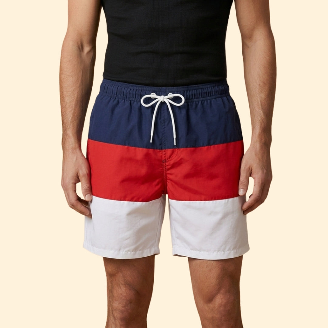 Men’s Striped Swim Shorts with Elastic Waistband