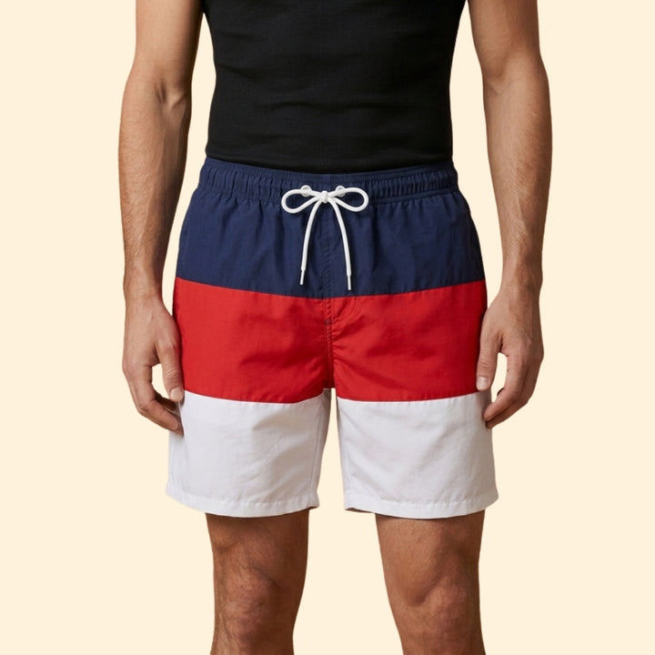 Men’s Striped Swim Shorts with Elastic Waistband