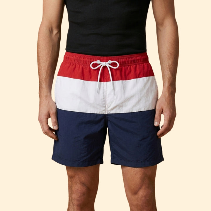 Men’s Striped Swim Shorts with Elastic Waistband