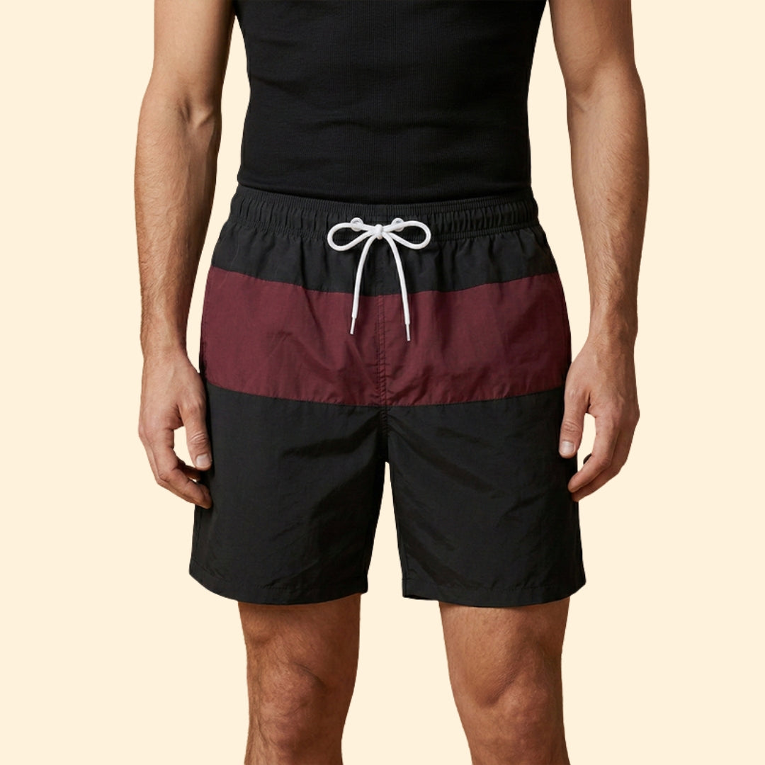 Men’s Striped Swim Shorts with Elastic Waistband