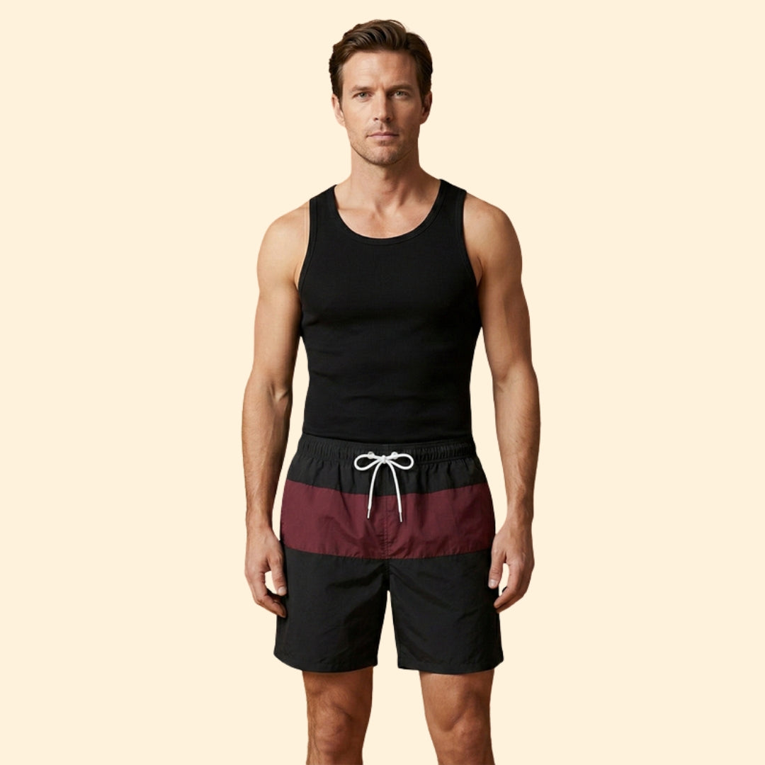 Men’s Striped Swim Shorts with Elastic Waistband