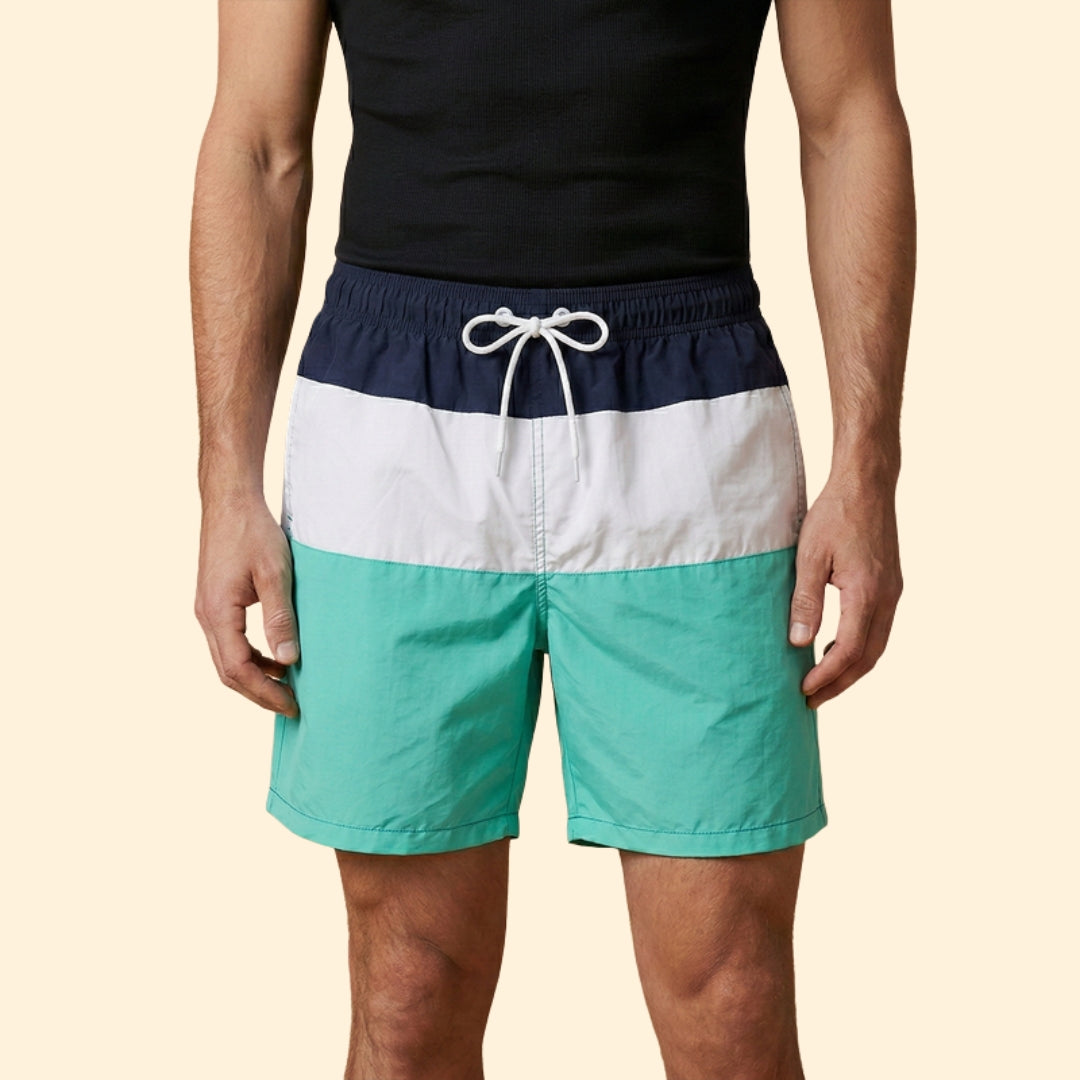 Men’s Striped Swim Shorts with Elastic Waistband