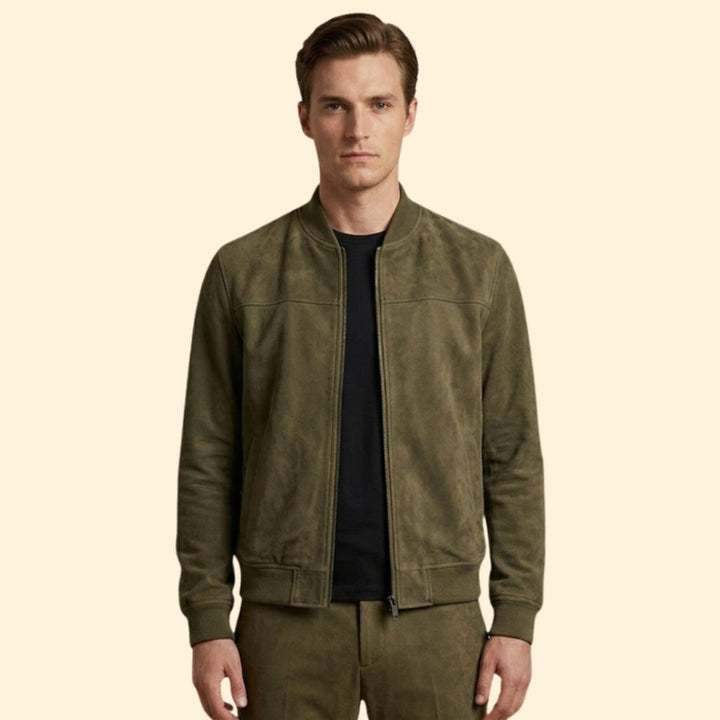 Men’s Suede Jacket with Full-Zip Front