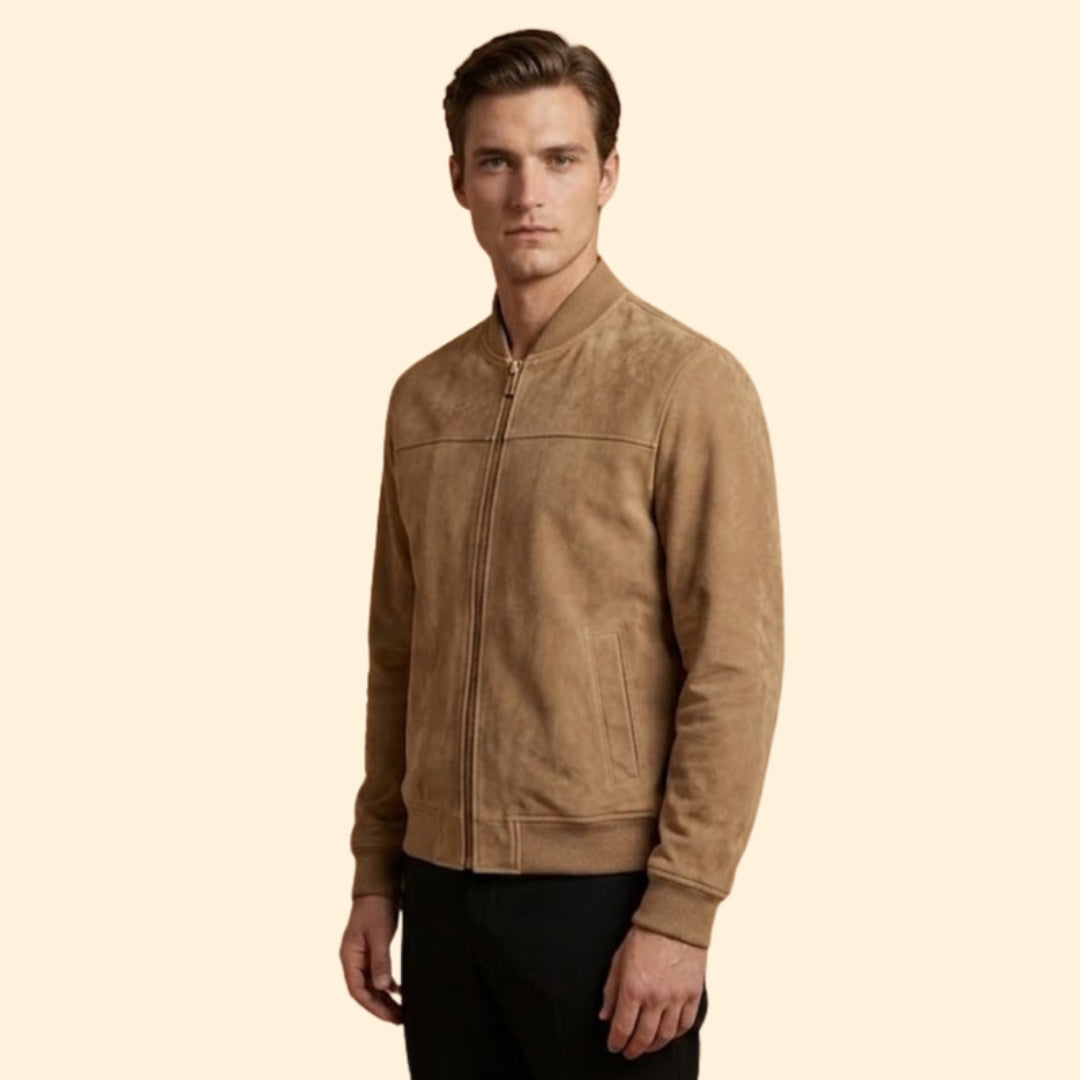 Men’s Suede Jacket with Full-Zip Front