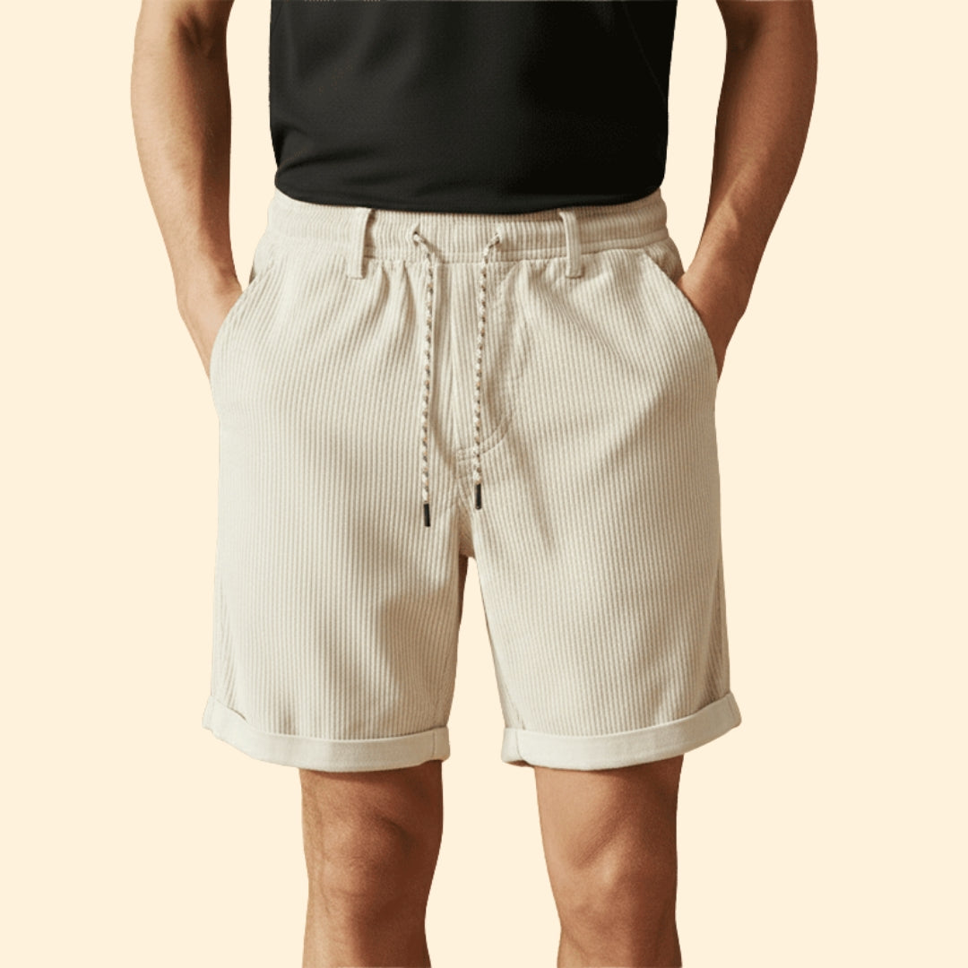 Men's Summer Corduroy Shorts with Drawstring Waistband