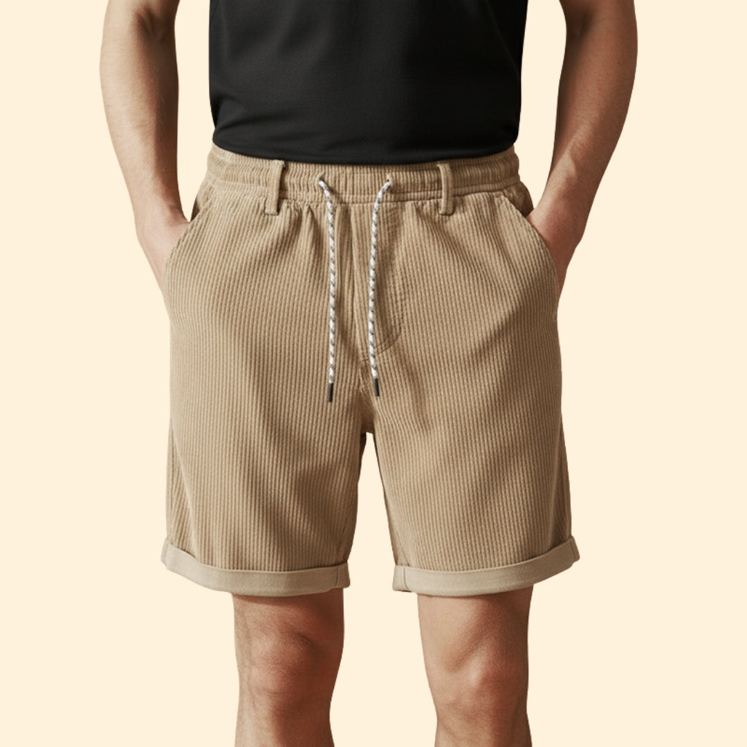 Men's Summer Corduroy Shorts with Drawstring Waistband