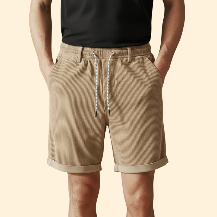 Men's Summer Corduroy Shorts with Drawstring Waistband